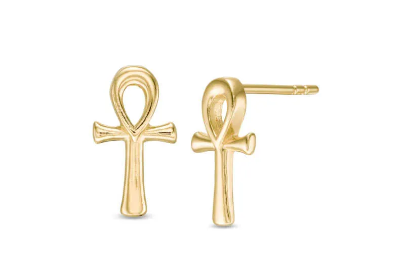 Ankh stud earrings in sterling silver with 14k gold plate