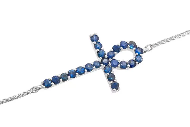 Sapphire ankh cross bolo bracelet